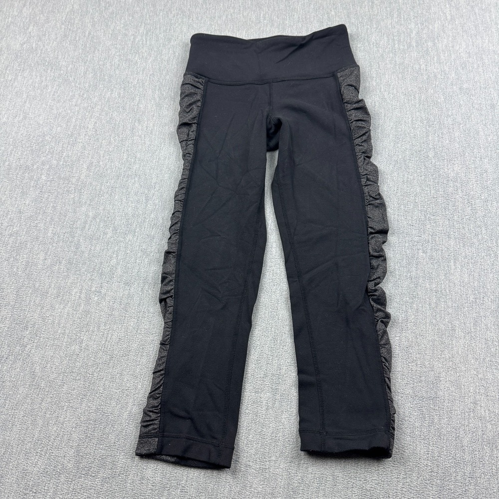 Lululemon Womens Leggings 2 Black Gray Srunch‎ Side Cropped 21" Yoga Athletic